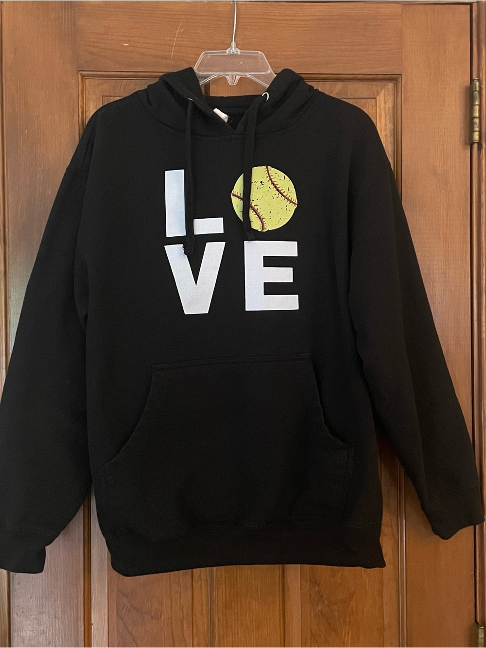 Independent Trading Co Black 'LOVE' Hoodie w/Neon Yellow Softball Graphic Size L